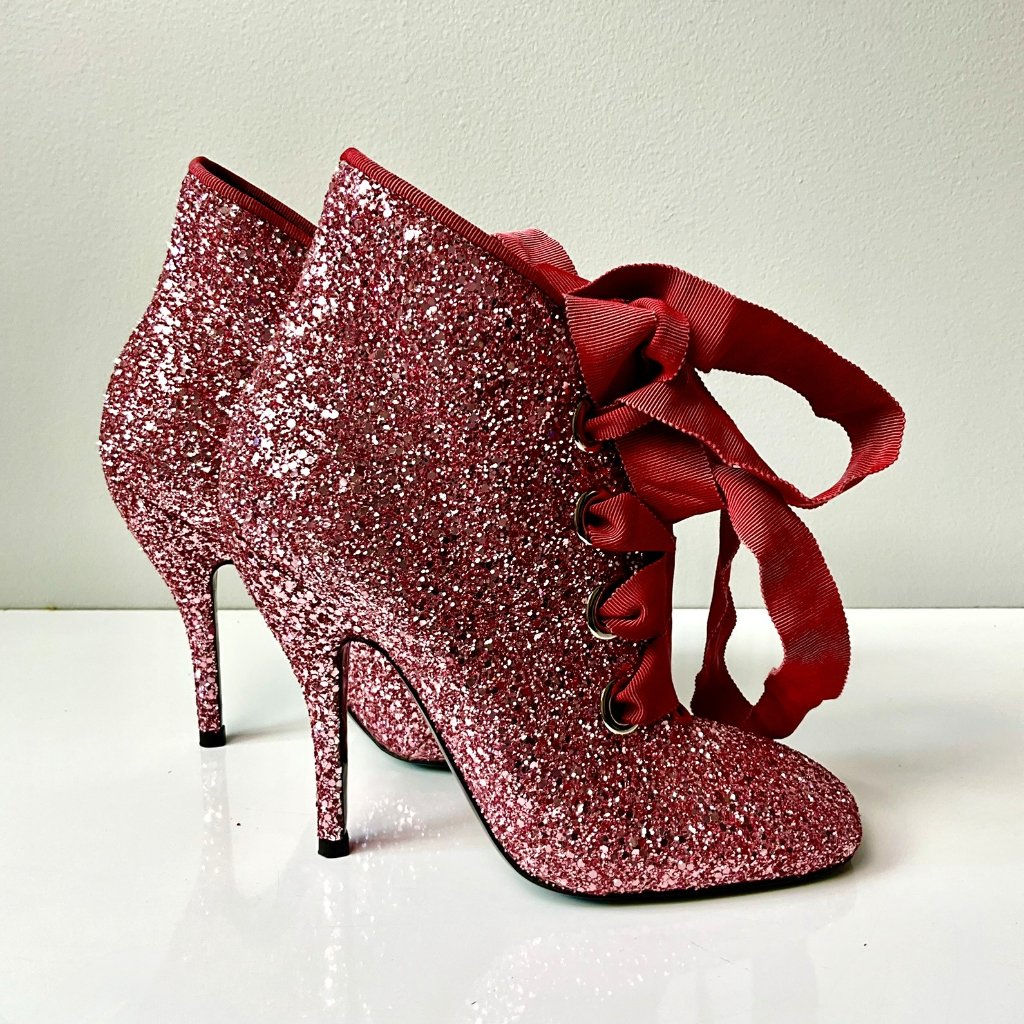 Ermanno Scervino Pink Glitter Lace-Up Ankle Boots Eu 38 Italy